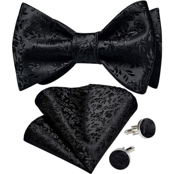 Men Bow Tie Paisley Striped 04 Black - Picture 1 of 6